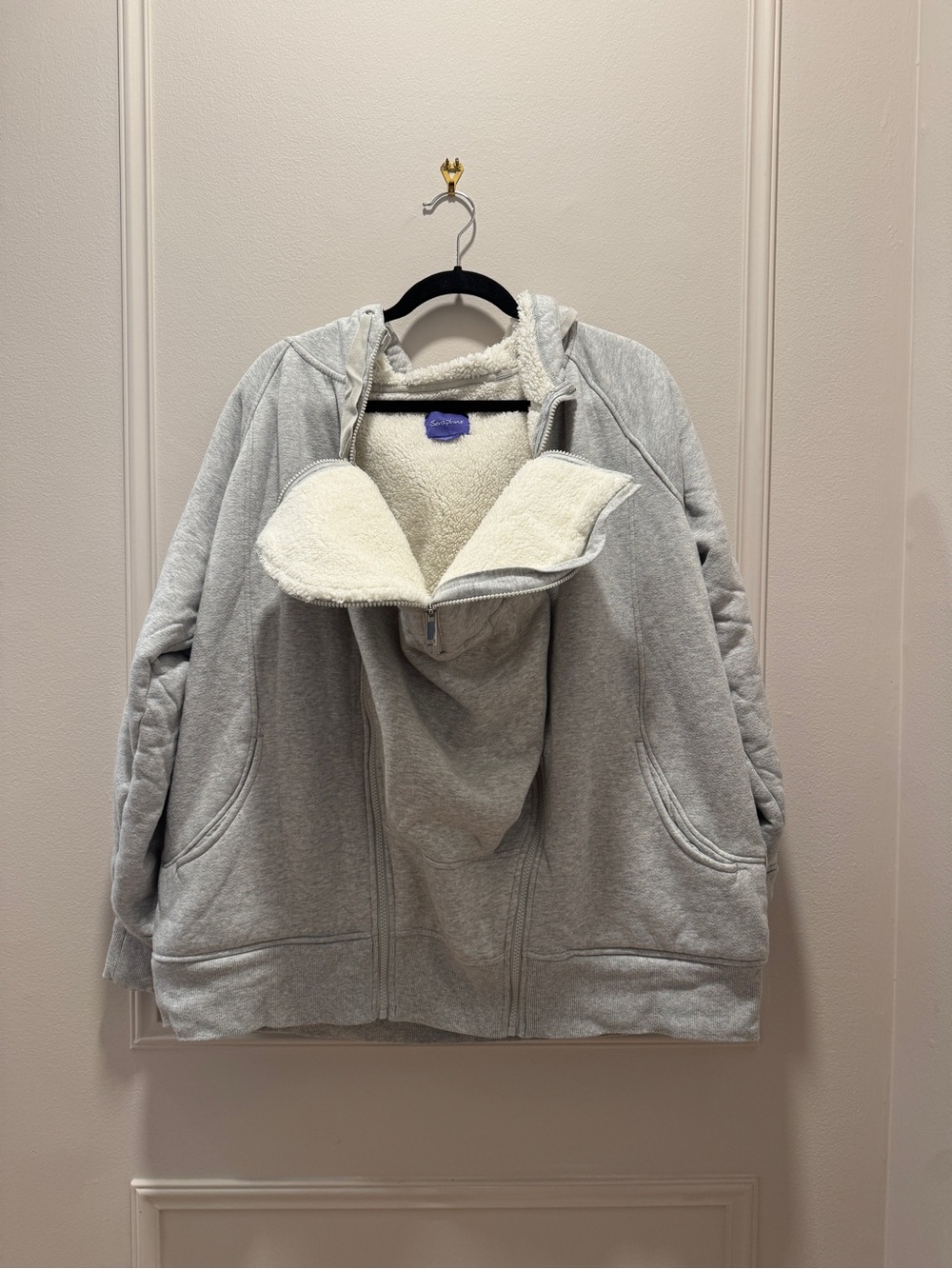 Seraphine Cream Sherpa-Lined Hoodie with removable babywearing insert